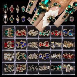 Decorations 1 Box Luxury Shiny Diamond Nail Rhinestones Crystal Gems Decoration Kits for Nails DIY Glass Box Multi Shape Metal Nail Charms