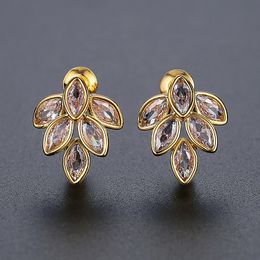 Leaf Stud Earrings Micro Set 3A Zircon Plated 18k Gold Earrings Europe and America Popular Women High-end Earrings Wedding Party Jewellery Valentine's Day Gift spc