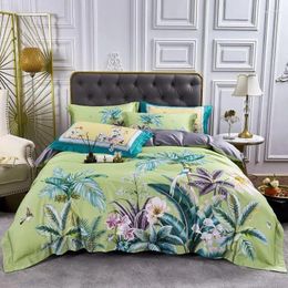 Bedding Sets Tropical Green Palm Leaves Flamingo Duvet Cover Egyptian Cotton Soft Quilt 1Bed Sheet 2 Pillow Cases