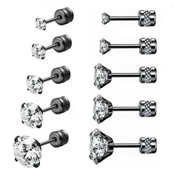 Stud Earrings 5 Pairs 2-6mm Stainless Steel Cubic Zirconia Double Sided Screw Back Cartilage Tragus Earring For Women Men