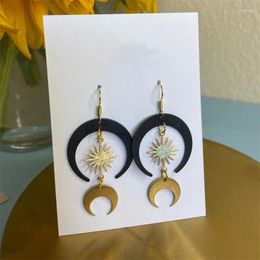 Dangle Earrings Golden Sun And Moon Phases Witch Gothic Black Celestial Jewellery Fashion Gifts For Women