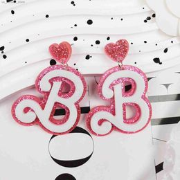 Charm Girls Best Womens Bling Letter B Design Drop Earrings Simple Party Style Acrylic Jewellery Fashion Womens Barbie Earrings240408