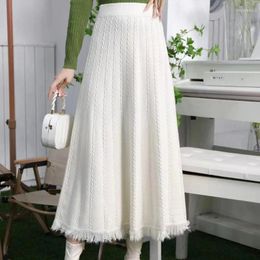 Skirts Women Knitted Long Skirt 2024 Autumn Winter Korean Elegant Thick Tasse A Line Elastic High Waist Pleated Maxi Female