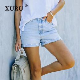 Women's Jeans XURU - European And American Summer Distressed For Women High Elastic Tight Mid Rise Shorts K1-041