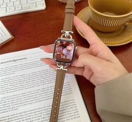Leather Slim Watchband For Apple Watch Band 41MM 45MM 40mm 44mm 38mm 42mm Series 7 SE 6 5 4 3 2 1 Woman Thin Correa Wrist Strap8178334