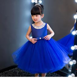 Dresses Glizt Royal blue Kids Girls Party Wedding flower girl Dress Baby Girl Dress Bead Bow Prom Formal Dress First Communion Gown