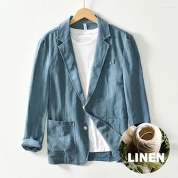 Men's Suits Lightweight Linen Slim Fit Male Blazer Summer Elegant For Men Casual Cotton Coat Blue Loose Jacket Dress Blazers