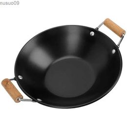 Pans Pan frying pan cooking deep frying pan steel rod metal sauce hot stainless steel Chinese pot seafood rice bottom carbon kitchenL2403