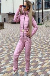 Winter Hooded Jumpsuits Elegant Cotton Padded Warm Ski Suit Straight Zipper Women Casual Tracksuits High Quality Winter Outwear7762886