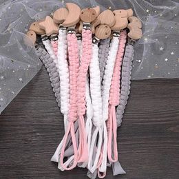 Stroller Parts Crochet Cotton Baby Pacifier Chain Moon Heart Beech Wood Clip For Handmade Nipple Soother Teething Toy