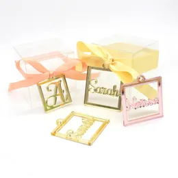 Party Decoration 12 Pieces Of Personalised Square Acrylic Mirror Name Custom Label Guest Gift Car Hanging Baby Baptism Shower Wedding