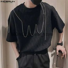 Men's T-Shirts Casual and simple style mens metal chain design T-shirt solid hot selling short sleeved Camiseta S-5XL 2023 H240408