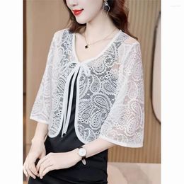 Women's Knits Suspender Skirt Lace Sunscreen Cover Up Cape Thin Summer Outfit Small Shawl Versatile Fashion Short Sleeves 2024 Y367