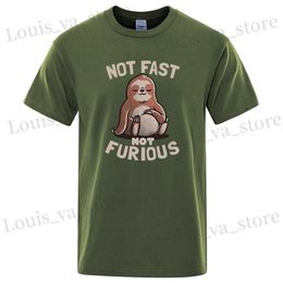 Men's T-Shirts Not Fast Not Furious Kawaii Sloth Print Clothing Men Strt Oversized T Shirts Breathable Cotton Strtwear Creativity T-Shirt T240408