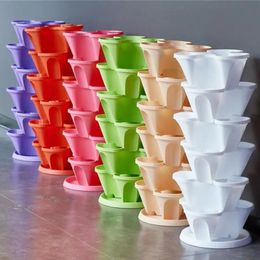 Stackable Flower Pot DIY Garden Accessories Strawberry Vegetable Planter Plant Planters Plastic Tower With Tray 240325