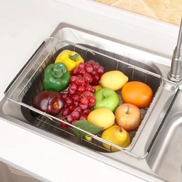 Adjustable Stainless Steel Sink Dish Plate Drain Rack Expandable Drying Basket Fruit Bowl Drainer Holder Kitchen Storage 240407