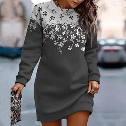 Casual Dresses Fashion Pullover Streetwear Women Dress Mujer 2024 Autumn O-Neck Sweatshirt Retro Pattern Print Loose Mini
