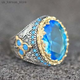 Cluster Rings Exit Round Set Blue Stone Sky Blue Zircon Ring Fashion Metal Two tone Engagement Wedding Ring240408