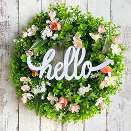 Decorative Flowers Spring Eucalyptus Letter Flower Artificial Wreath Hello Welcome Door Hanging Garland Party Scene Home Decoration Props