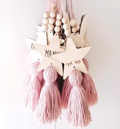 Nordic Style Cute Star Shape Wooden Beads Tassel Pendant Kids Room Decoration Wall Hanging Ornament for Pography3400590