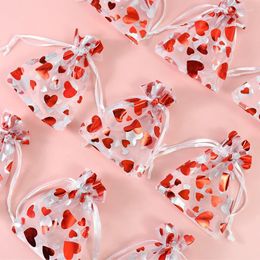 Gift Wrap 20pcs Red Love Heart Organza Bags Wedding Party Candy Drawstring Bag Christmas Valentines Day Jewellery Pouches Display