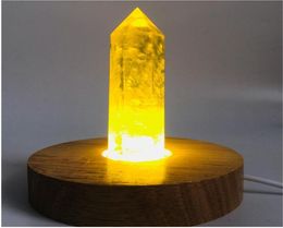 Natural yellow quartz Crystal gemstone point reiki healing chakra citrine rock crystal wand feng shui giftWood base lamp5804122