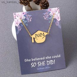 Pendant Necklaces 2024 Graduation Hat Pendant Necklace Stainless Steel Graduation Jewelry Accessories with Card240408