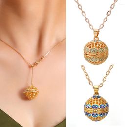 Pendant Necklaces Gradient Cloisonne Hollow Cage Necklace Essential Oil Diffuser Locket Music Ball Simple Women Jewelry Gift