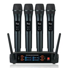 Microphones Professional VHF Wireless Microphone System 4 Channel Handheld Karaoke Microphone Recording Studio Party Stage Performance