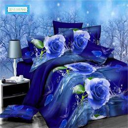 Bedding Sets Bed Linens Blue Rose Set Home Textiles Housse De Couette 4pcs Family Include Sheet Duvet Cover Pillowcase 3D