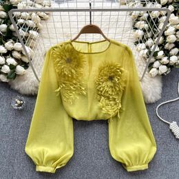 Women's Blouses Clothland Women Sweet Flower Patchwork Blouse Long Sleeve Beading Shirt Female Cute Fashion Tops Blusa Mujer LB092