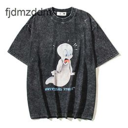 Men's Designer Short Sleeves Style Trendy Pure Cotton Cartoon Ghost Horse Elf Print Casual Loose Fitting Men and Womens Same Sleeved T-shirt
