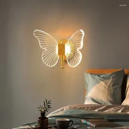 Wall Lamp LED Butterfly Indoor Lighting Acrylic Glass Metal Warm Eye Protection Light Hallway Bedroom Kitchen Lamps