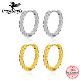 Rings TrustDavis Real 925 Sterling Silver Hoop Minimalist Twist Chain Hoop Earring For Women Daughter Punk Style Fine Jewelry DF030