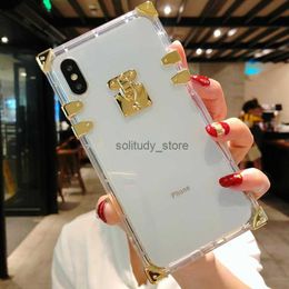 Cell Phone Cases Square For iPhone 15 Pro Max 14 13 12 11 7plus X Bling Metal Clear Crystal Cover Back for Case Q240408