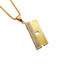 Pendant Necklaces Rhinestones Barber Shaver Blade Necklace Gold Colour Stainless Steel Fashion Mens Cool Jewellery