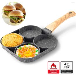 Pans 4-Hole Frying Pot Thickened Omelet Pan Black Non-stick Egg Ham Pancake Steak Wooden Handle Kitchen Cooking Breakfast Make