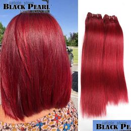 Synthetic Wigs Black Pearl Pre-Colored Yaki Human Hair Bundles 4 Pcs One Pack 190 Gramme Brazilian Straight Weave Red Burg Non-Remy Drop Ottnx