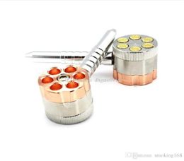 Double Function Smoking Pipe Herb Grinder Bullet Pipes Dry Tobacco Pipes Smoke Hand Pipe Metal Six Shooter Pipe Revolver Herb Grin2480112