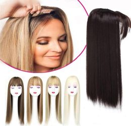 Gres Blonde Synthetic Hair Piece Women 3 Clips in Hair Extension with Bangs 22" Long High Temperature Fibre Brown/Grey/Black 2102172381215