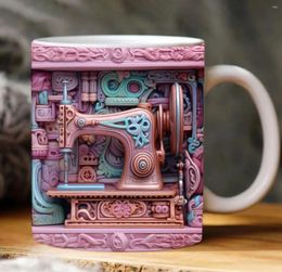Mugs 3D Visual Three-dimensional Printing Mug Ceramic Coffee Cup Sewing Machine Pattern Bookshelf Diagram Tea