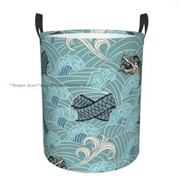 Laundry Bags Waterproof Storage Bag Asian Dragon Waves Household Dirty Basket Folding Bucket Clothes Organizer