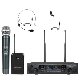 Microphones Phenyx Pro Dual Channel Cordless Wireless Microphone System with Handheld/Bodypack/Headset/Lapel Auto Scan Lock Function 328M