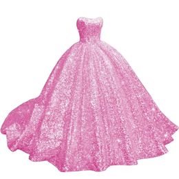 Ball Gown Princess Quinceanera Dresses Sequins Lace-up Strapless Sweet 16 Princess Party Birthday Vestidos De 15 Anos Q02