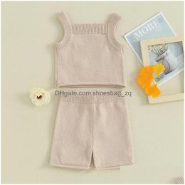 Clothing Sets Baby Girls Summer 2 Piece Outfit Daisy Pattern Knitted Tank Tops And Elastic Shorts Set Fashion Cute Clothes Drop Delive Dhirb