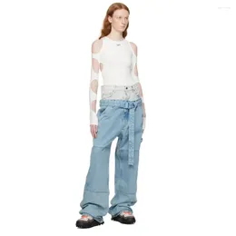 Women's Jeans Personalities Custom Hardware Color Collision Autumn Personality Trend Wild Straight Wide-legged Pants A06470