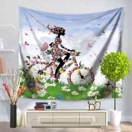 Tapestries Home Decorative Wall Hanging Carpet Tapestry Rectangle Bedspread Lovely Cartoon Girl Heart Bicycle Butterfly Pattern GT1121