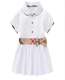 Baby Girls Princess Dresses With Bowknot Cotton Kids TurnDown Collar Short Sleeve Dress Cute Girl Plaid Skirt Children Clothes Ag1661469