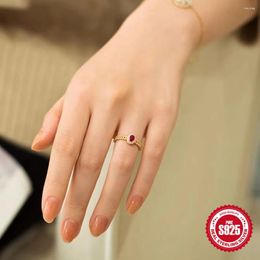 Cluster Rings CANNER Ruby Round 925 Sterling Silver For Women Zircon Girls Anillos Gemstones Fine Jewellery