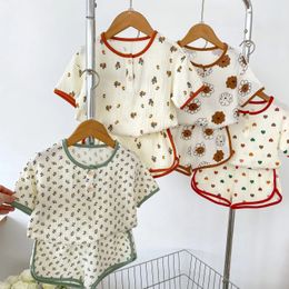 Baby Pajamas Set for Girls Boys Kids Short Sleeve Print Sleepwear Breathable Cotton Home Clothes Children Pyjamas Top 2PCS 240325